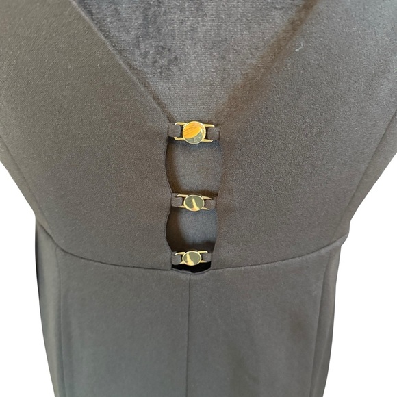 DKNY Black Sheath Midi Dress V-Neck Sleeveless with Gold Back Accents - Picture 2 of 9